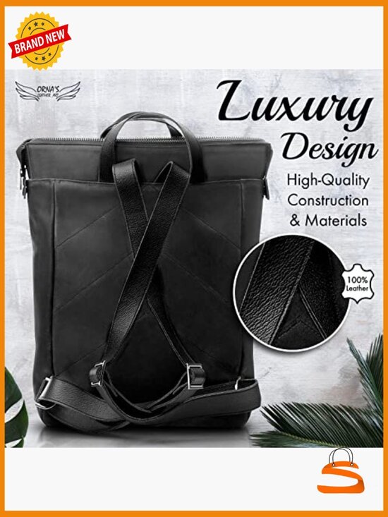 Medium Leather Laptop Backpack, Adjustable Straps, Water Resistant, 3 main image 6